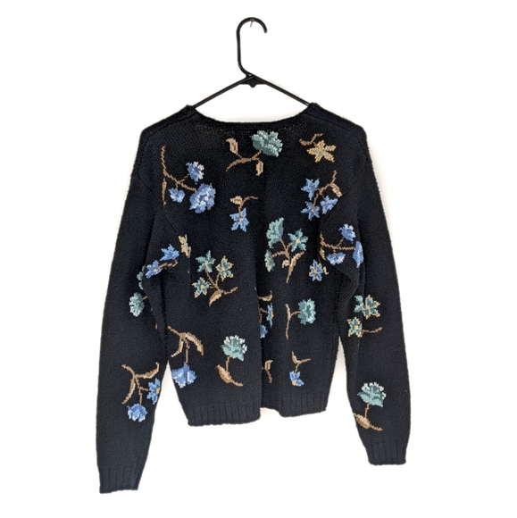 Vintage 90s Grunge Floral Embroidered Textured Cardigan - Picture 2 of 11